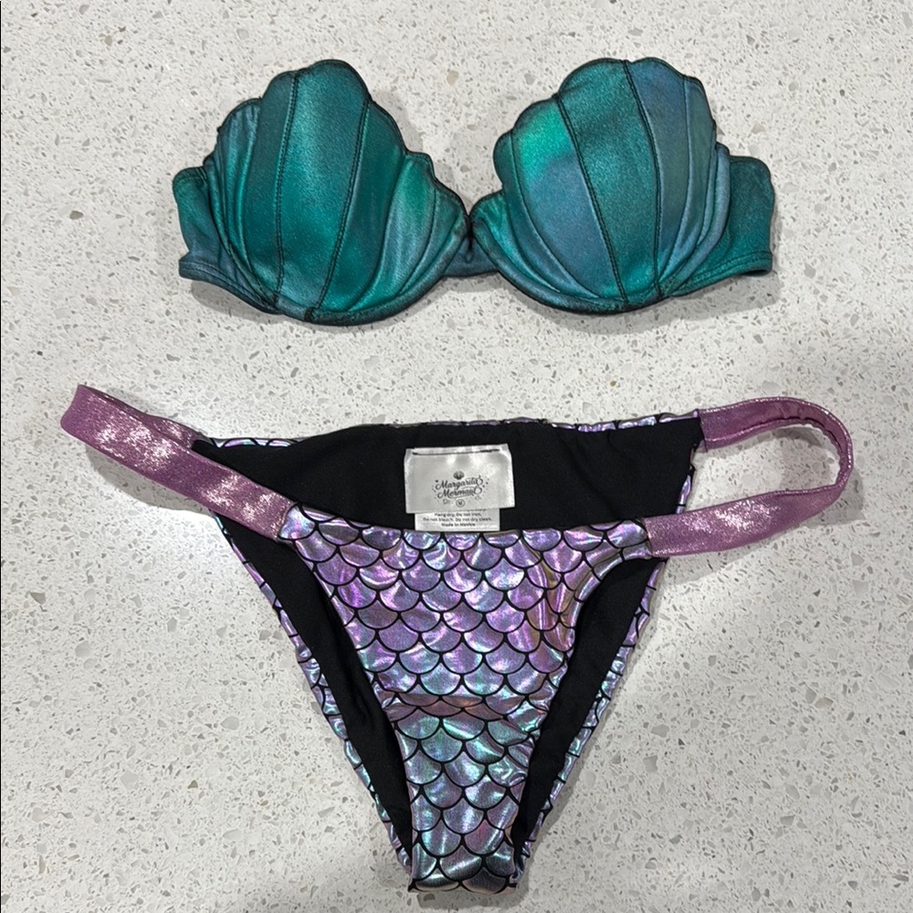 Mermaid Shell Bikini Set - Green and Purple